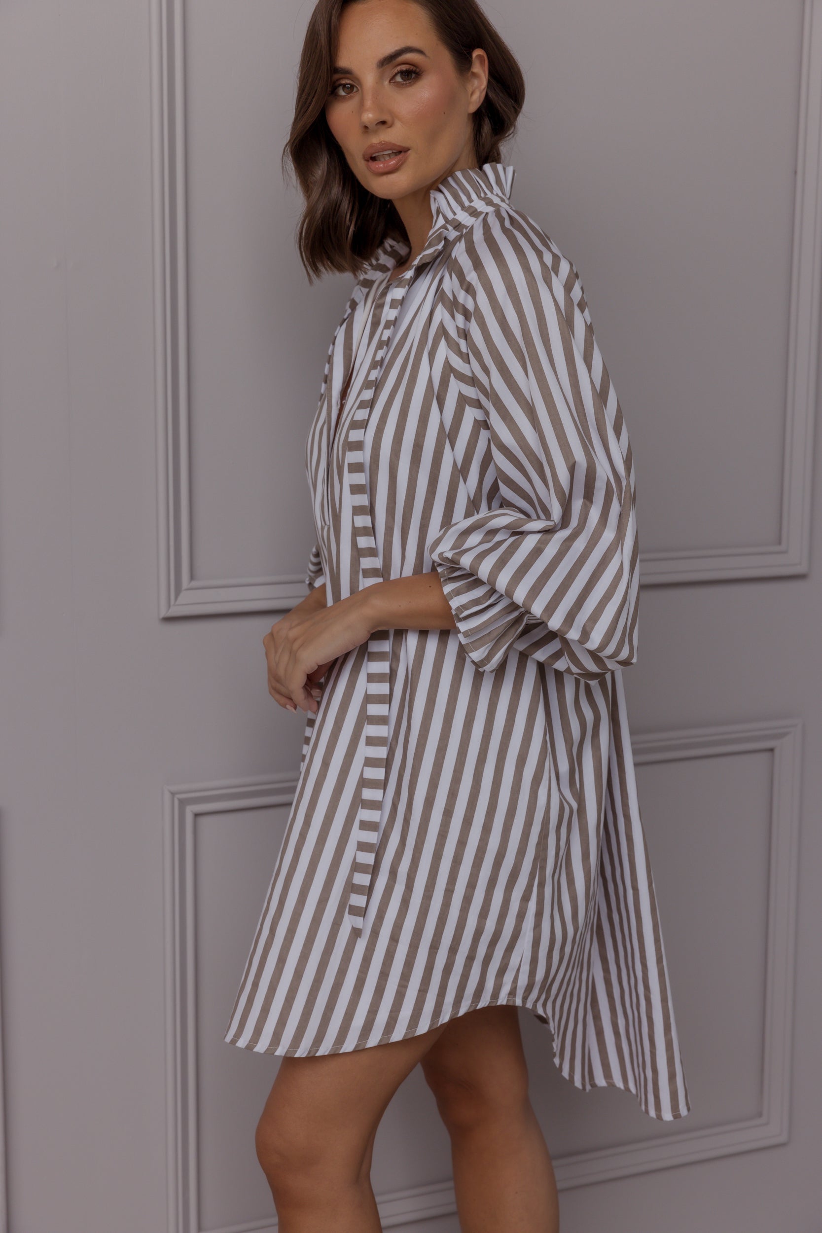 LYCIUM Dress Taupe Stripe