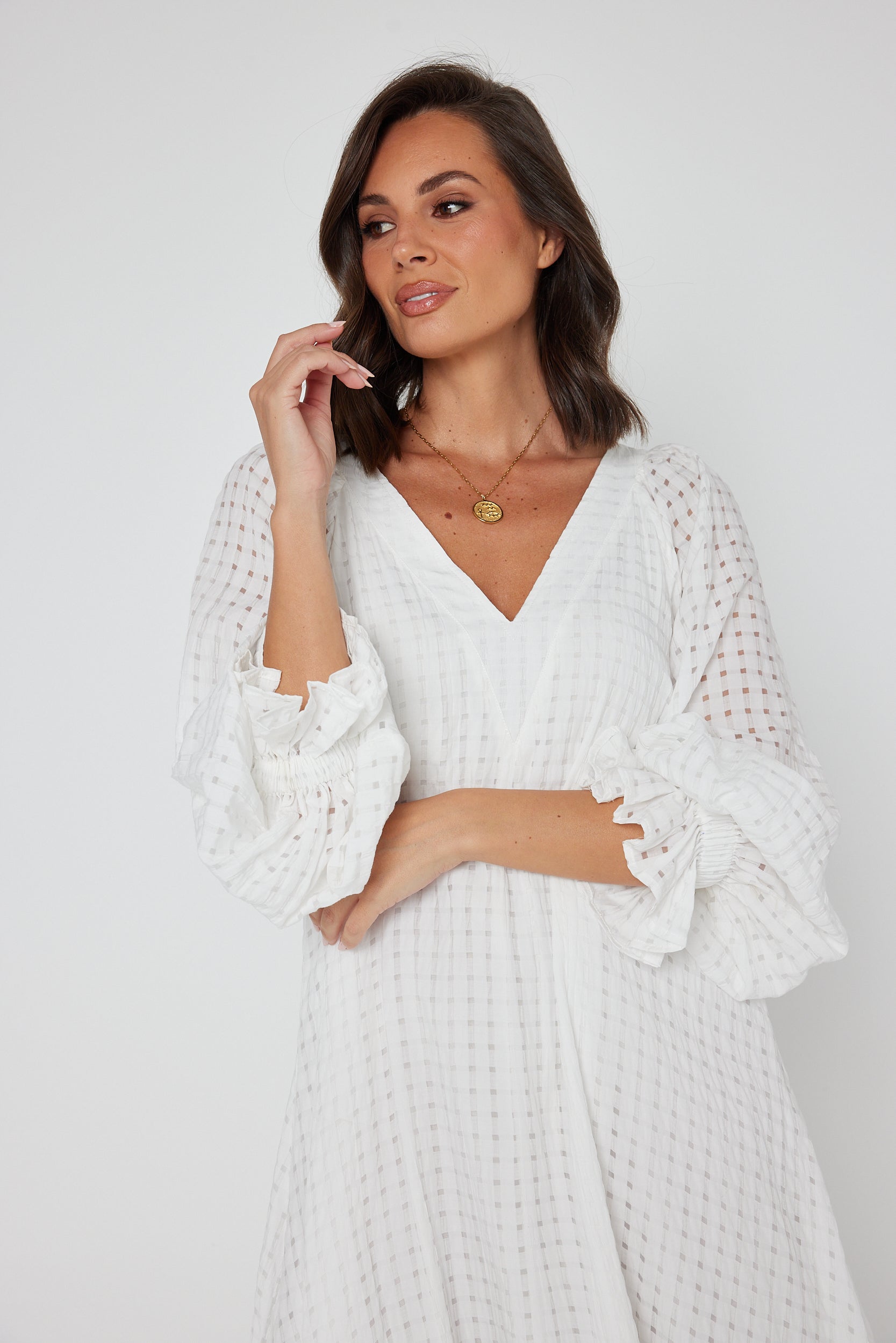 MADERO Dress Chequer White