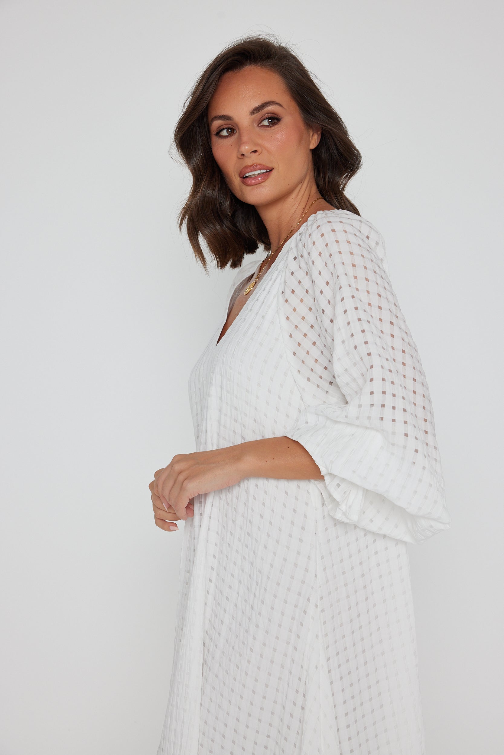 MADERO Dress Chequer White