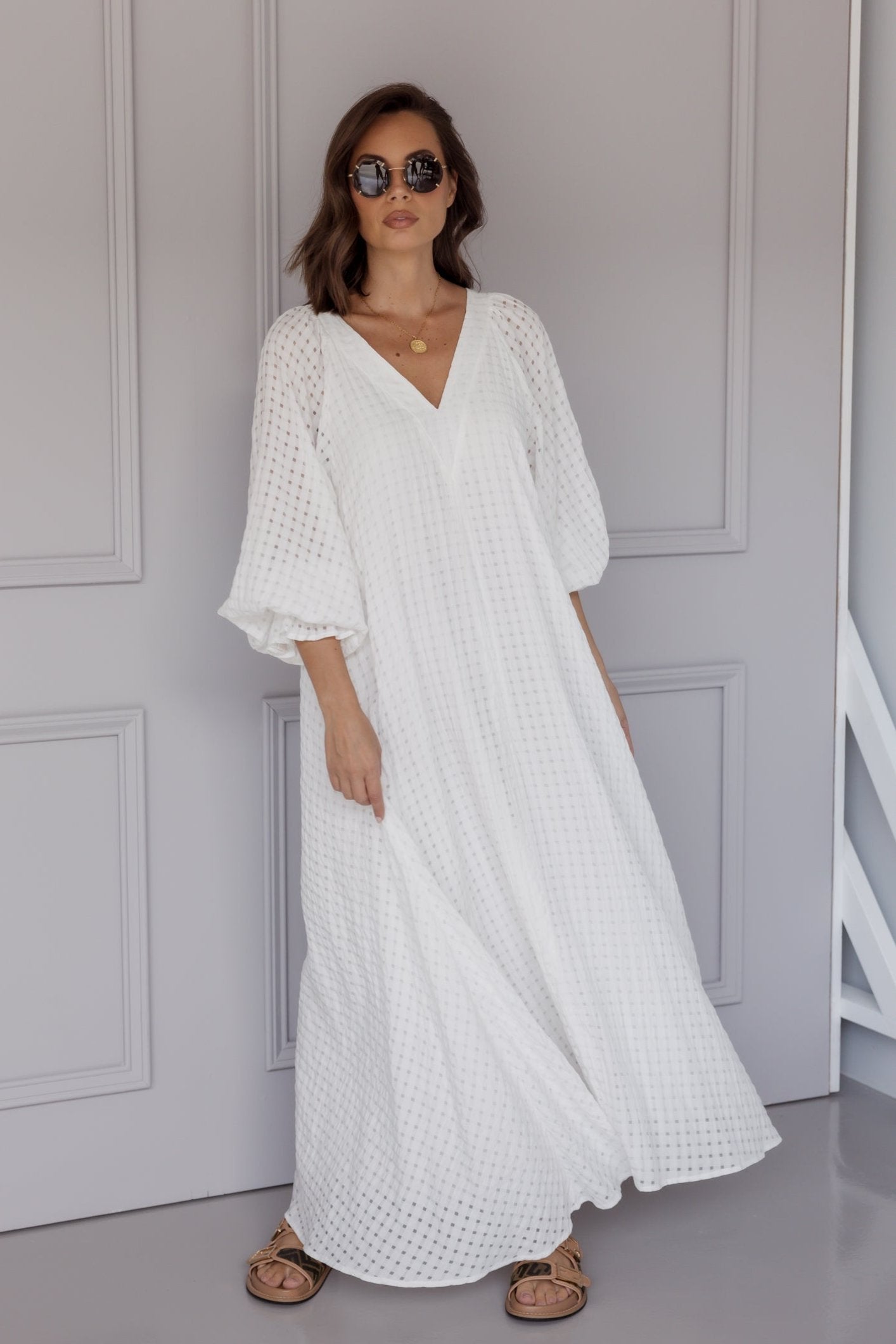 MADERO Dress Chequer White