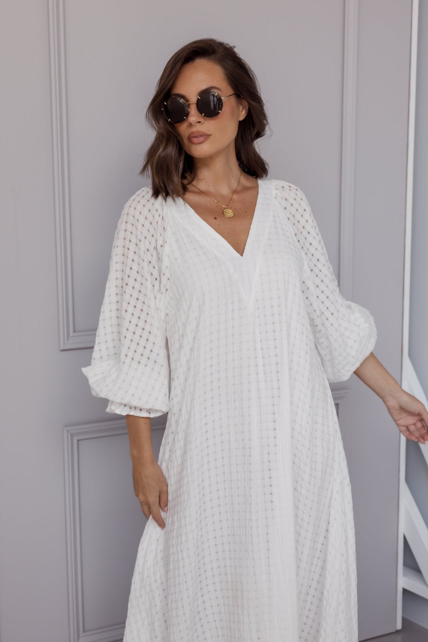 MADERO Dress Chequer White