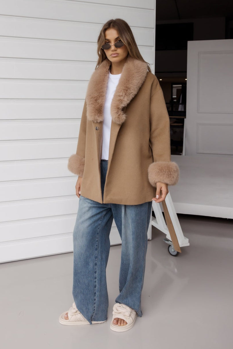 CARLO Faux Coat Tan