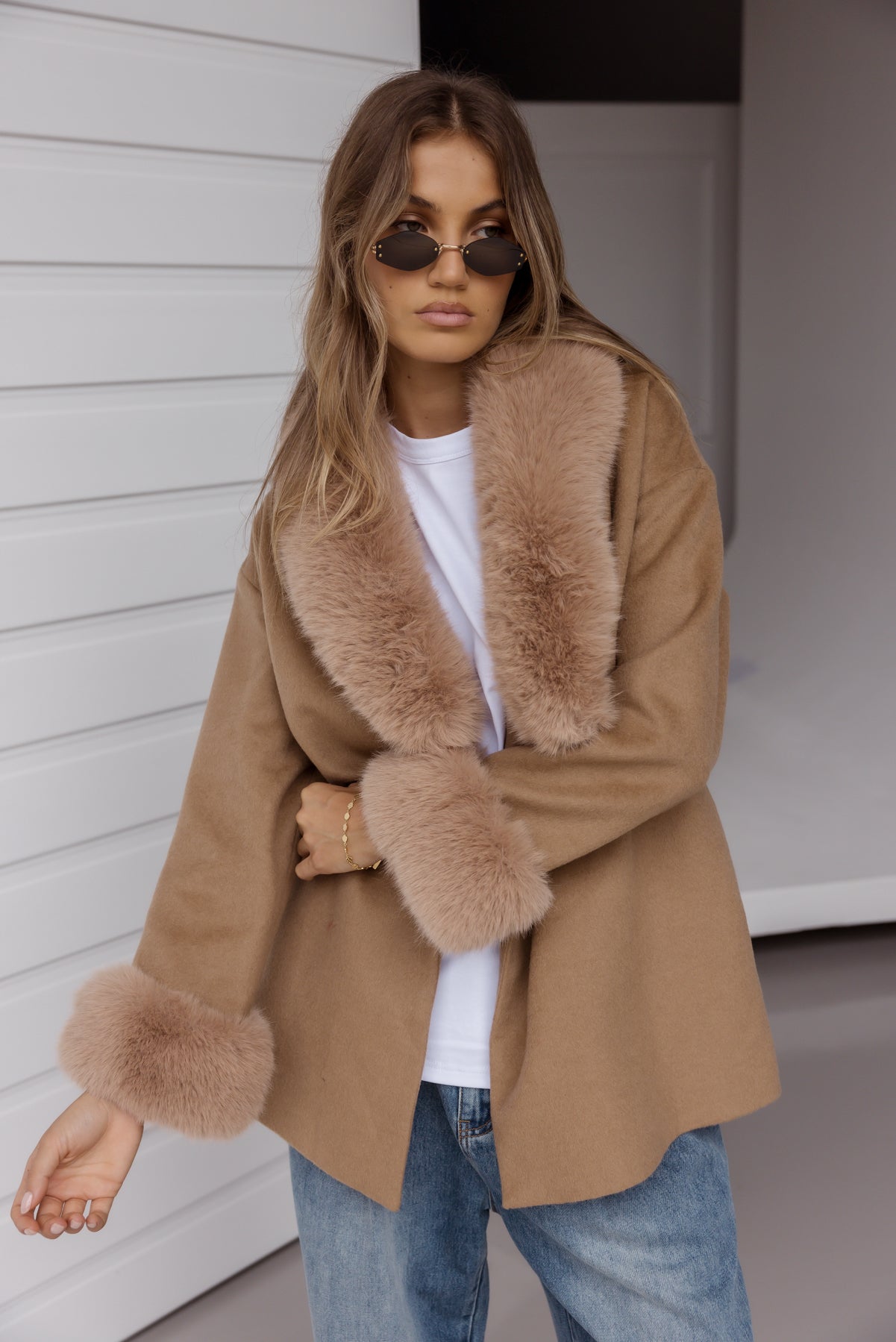 CARLO Faux Coat Tan