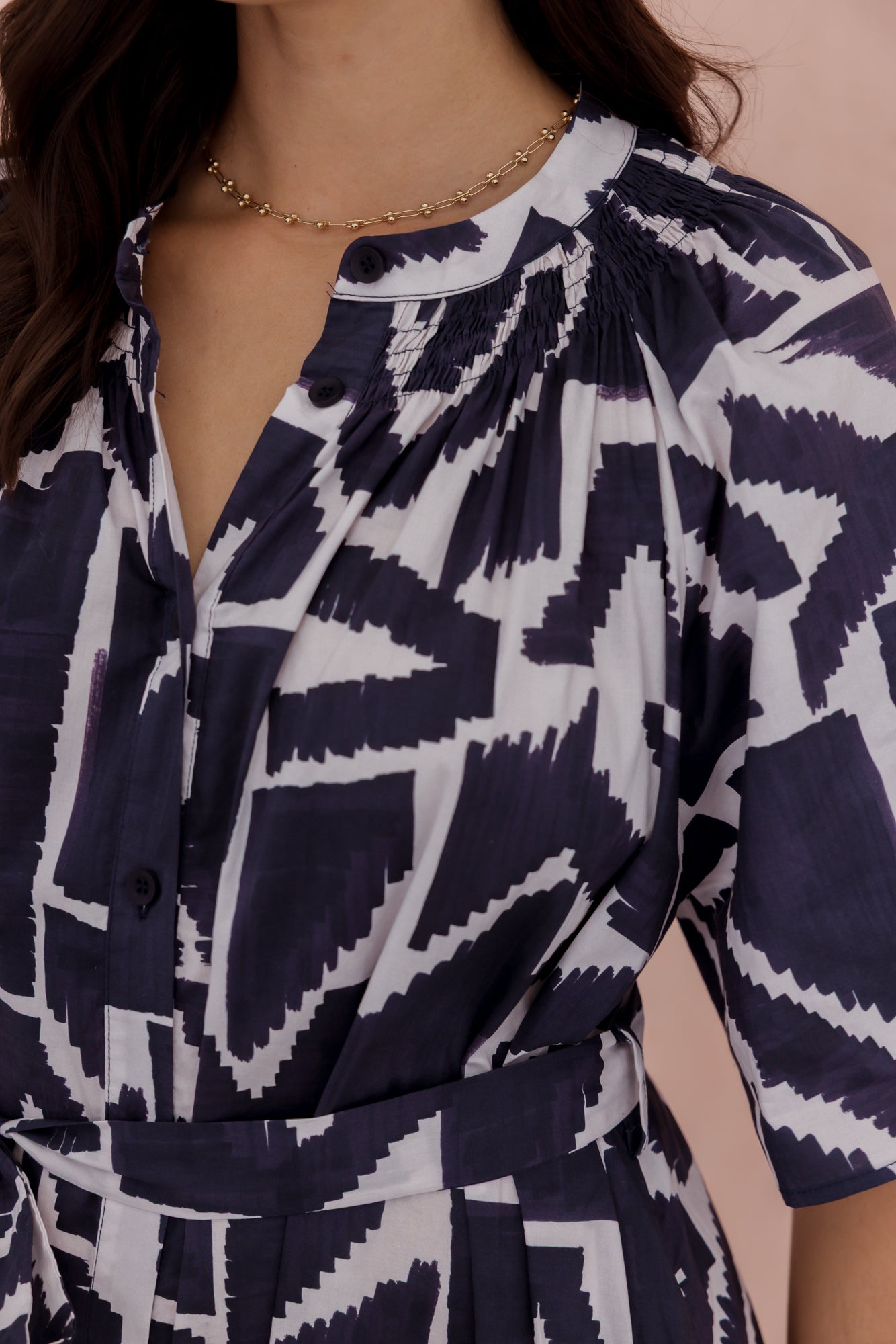 KITTO Dress Navy Geo Print