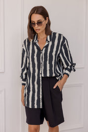KRISTOS Shirt Navy Textured Stripe
