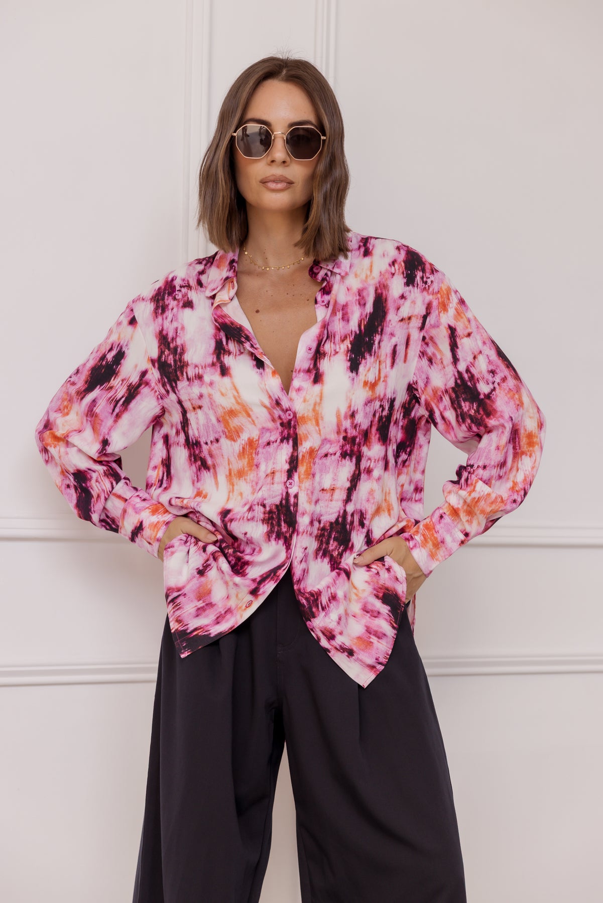 KRISTOS Shirt Pink Textured Print