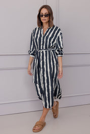 BANTAS Dress Navy Textured Stripe
