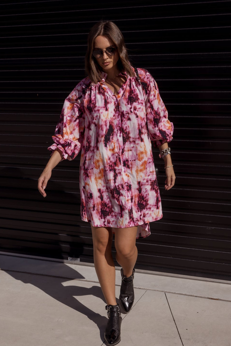 OLLIE Dress Pink Textured Print