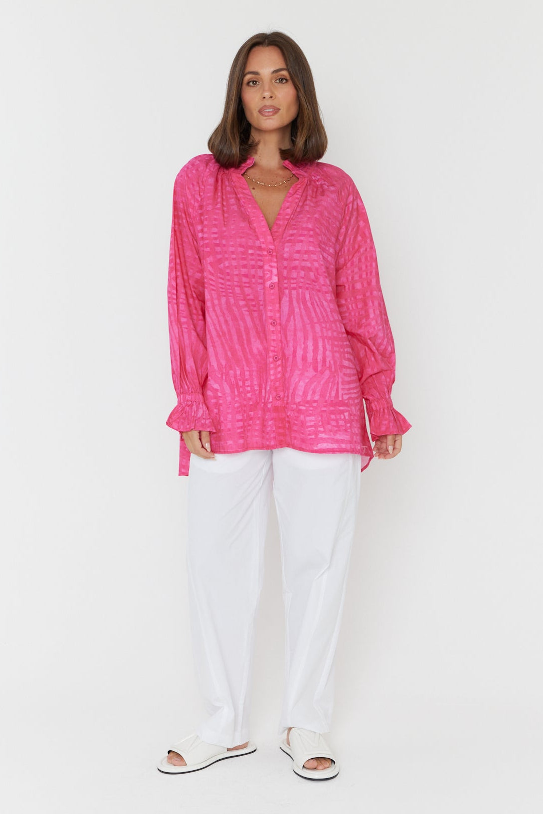 MEEKA Blouse Hot Pink Brush Stoke