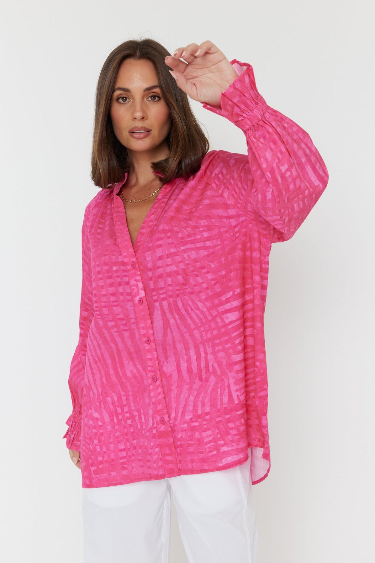 MEEKA Blouse Hot Pink Brush Stoke