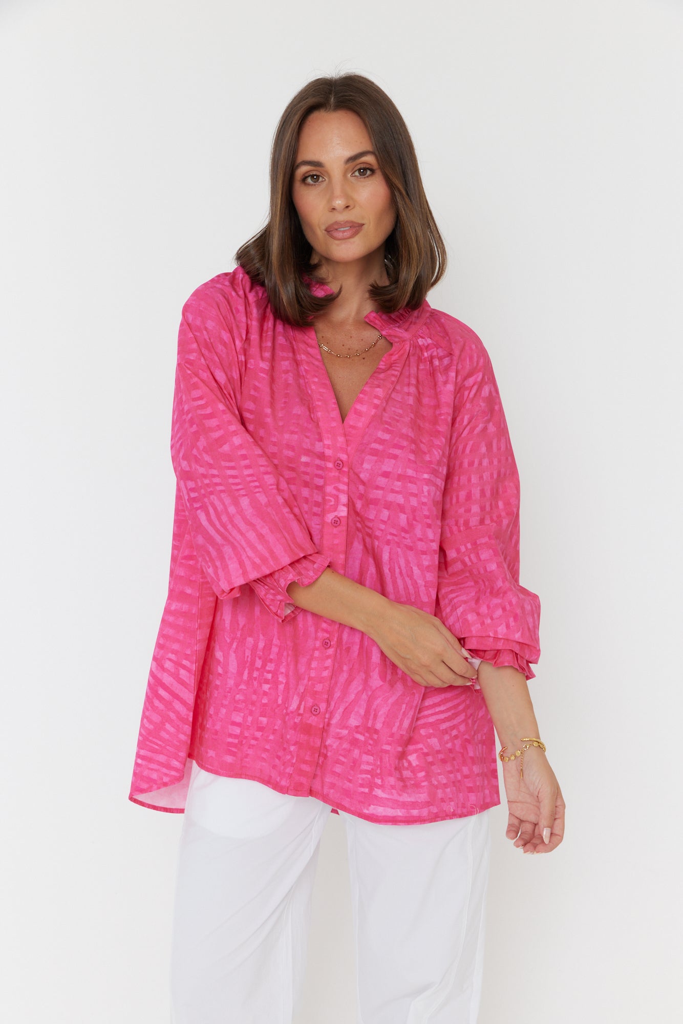 MEEKA Blouse Hot Pink Brush Stoke