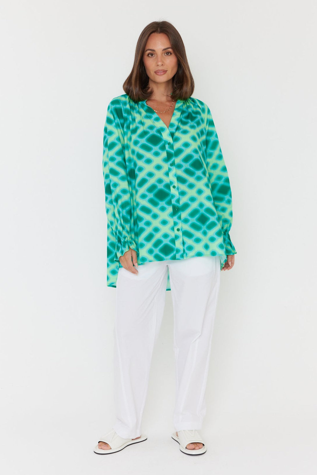 MEEKA Blouse Emerald Crosshatch