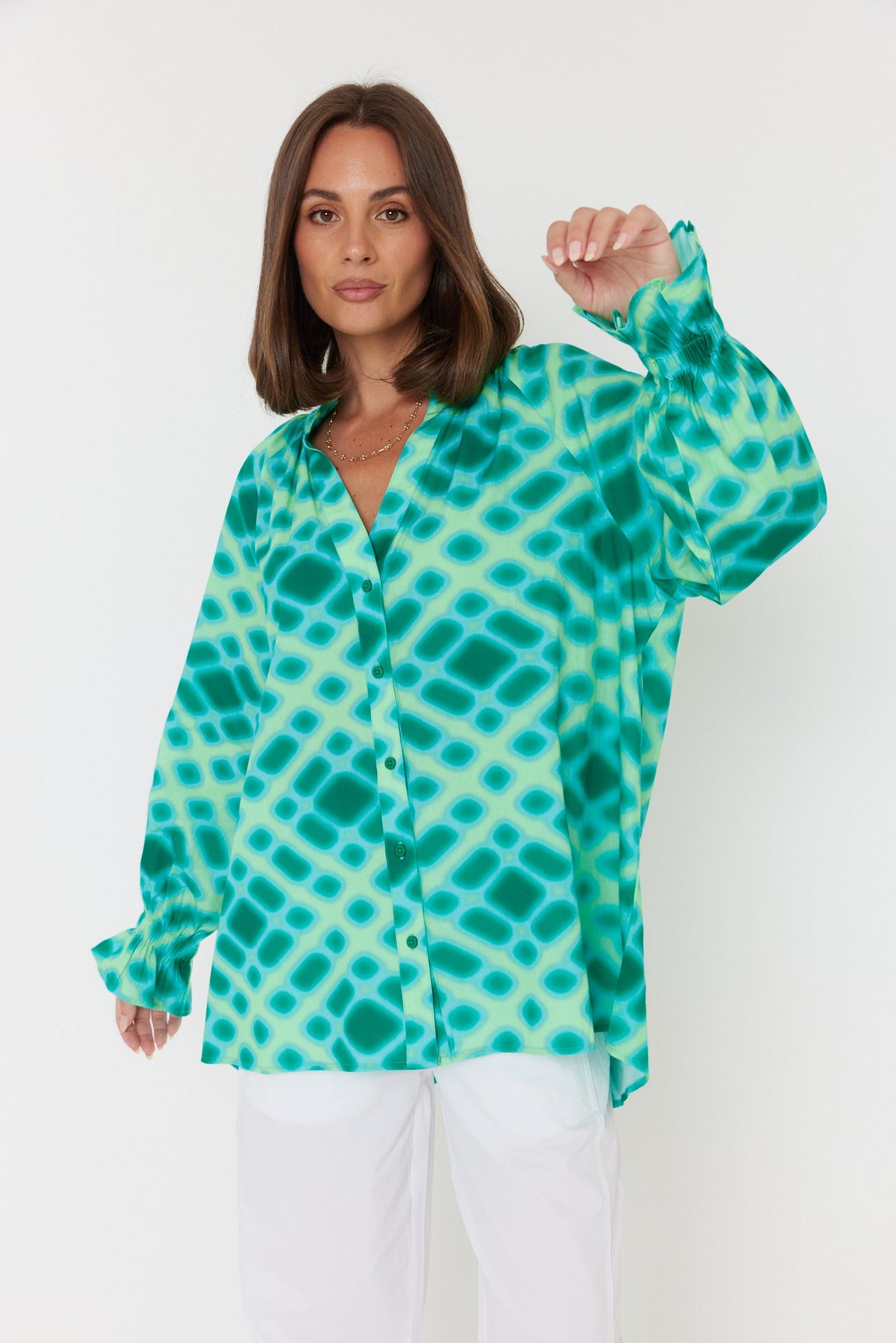 MEEKA Blouse Emerald Crosshatch