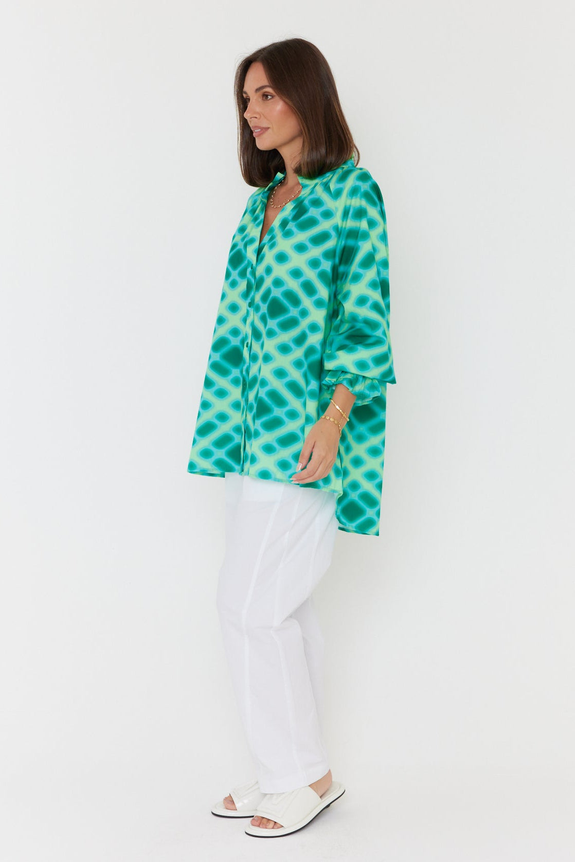 MEEKA Blouse Emerald Crosshatch
