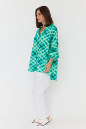 MEEKA Blouse Emerald Crosshatch