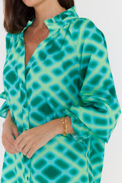 MEEKA Blouse Emerald Crosshatch