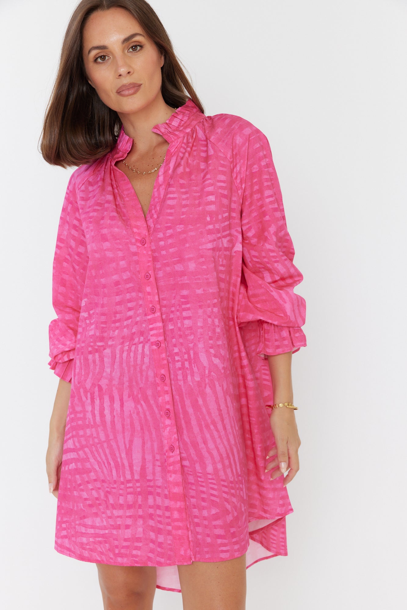 OLLIE Dress Hot Pink Brush Stoke
