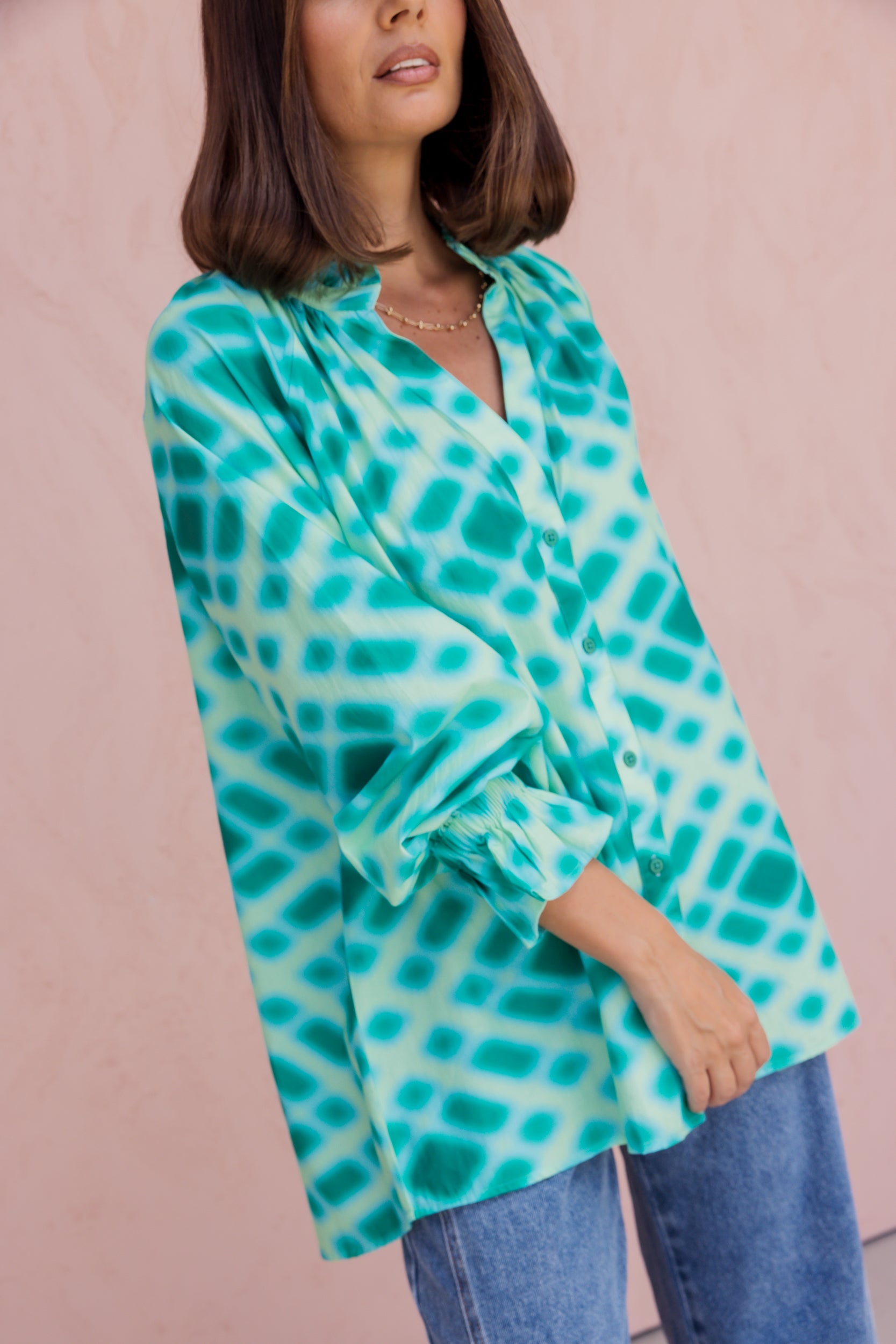 MEEKA Blouse Emerald Crosshatch