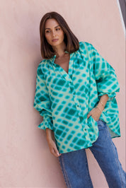 MEEKA Blouse Emerald Crosshatch