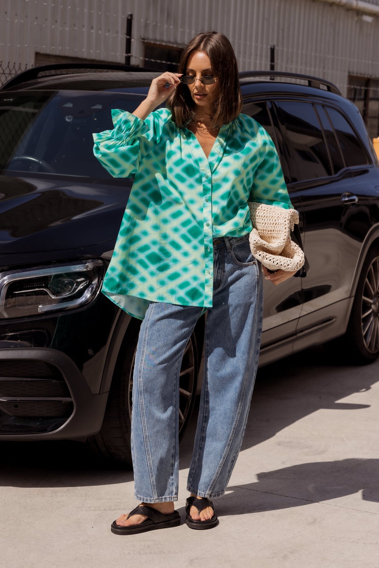 MEEKA Blouse Emerald Crosshatch