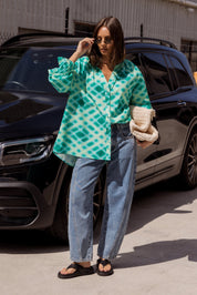 MEEKA Blouse Emerald Crosshatch