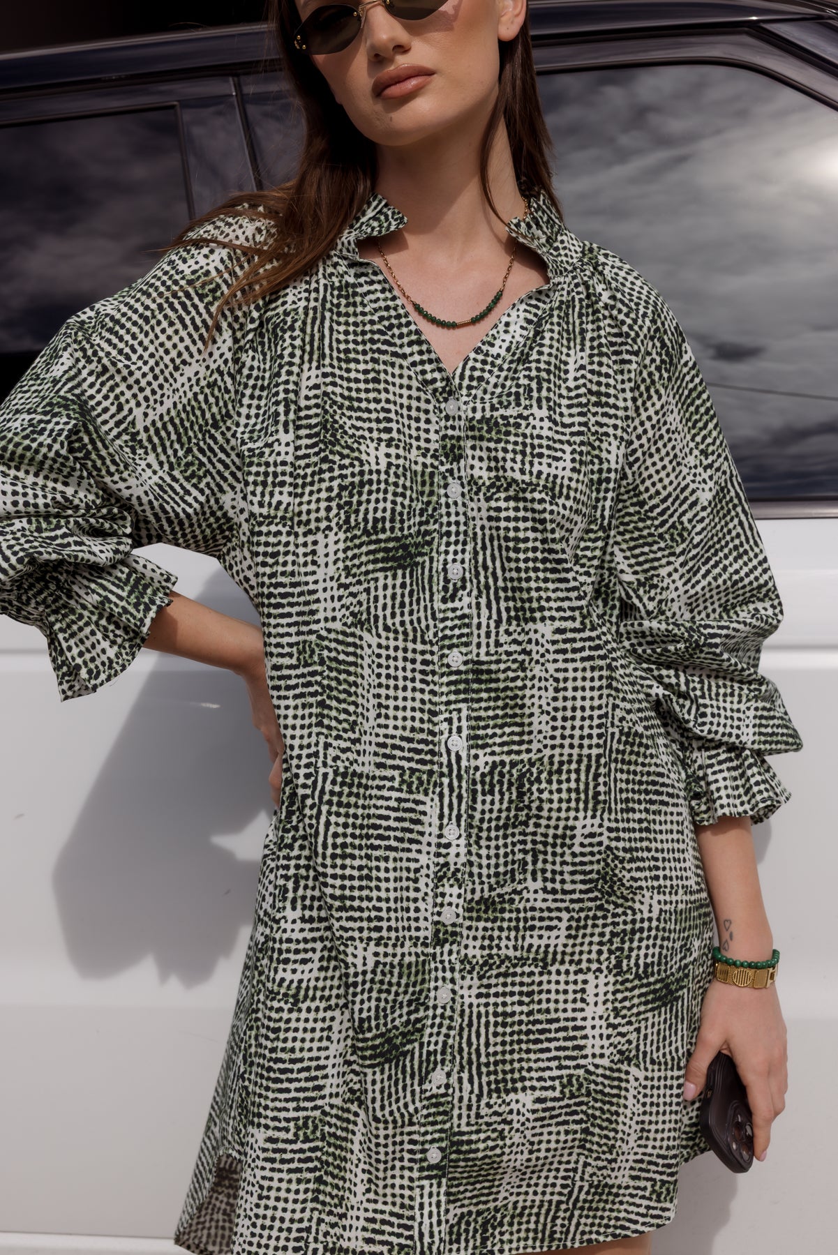 OLLIE Dress Emerald Textured Print