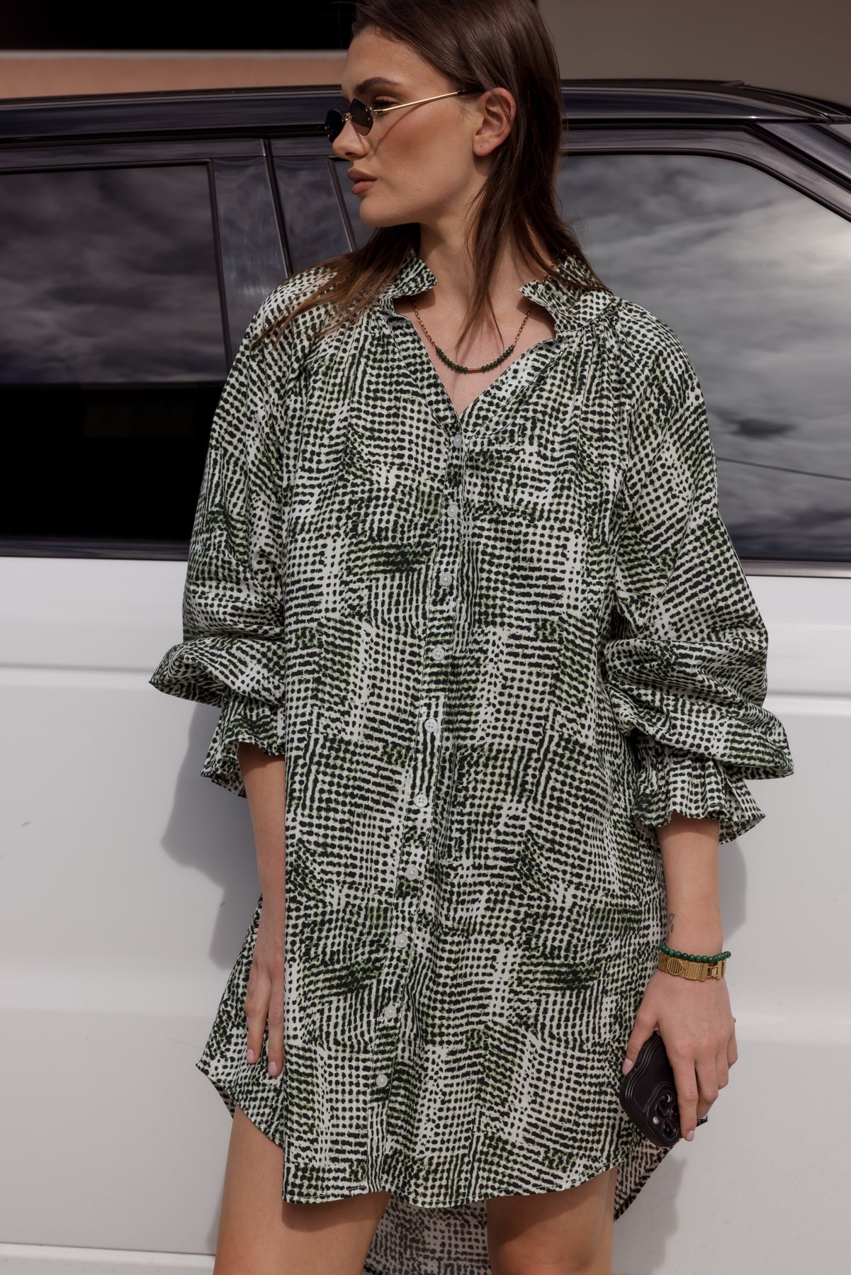 OLLIE Dress Emerald Textured Print