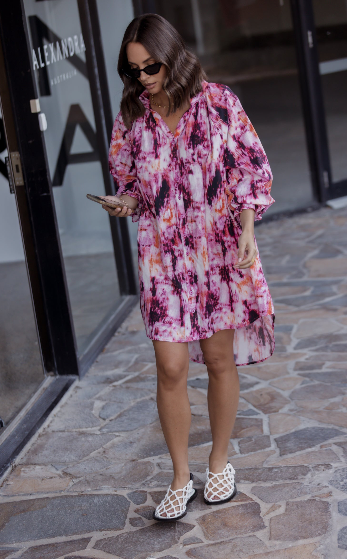 OLLIE Dress Pink Textured Print