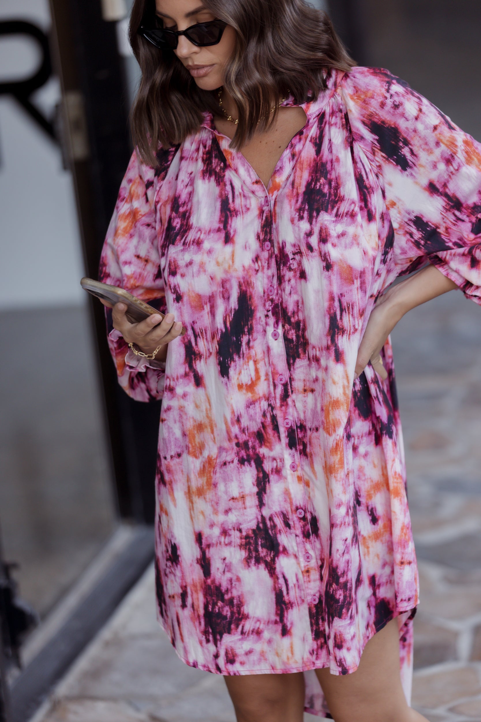 OLLIE Dress Pink Textured Print