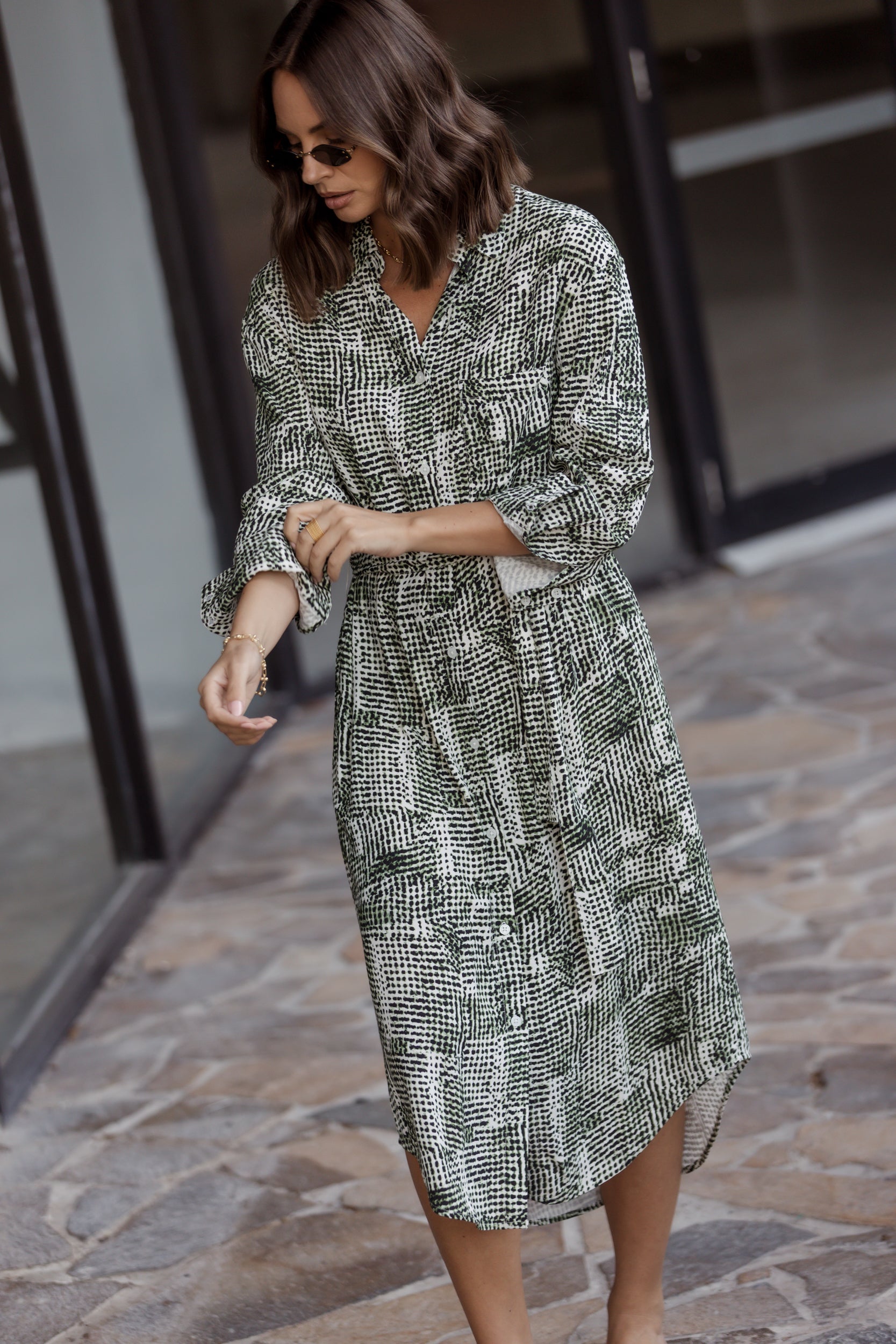 BANTAS Dress Emerald Textured Print