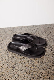 Leather Thong Black Croc