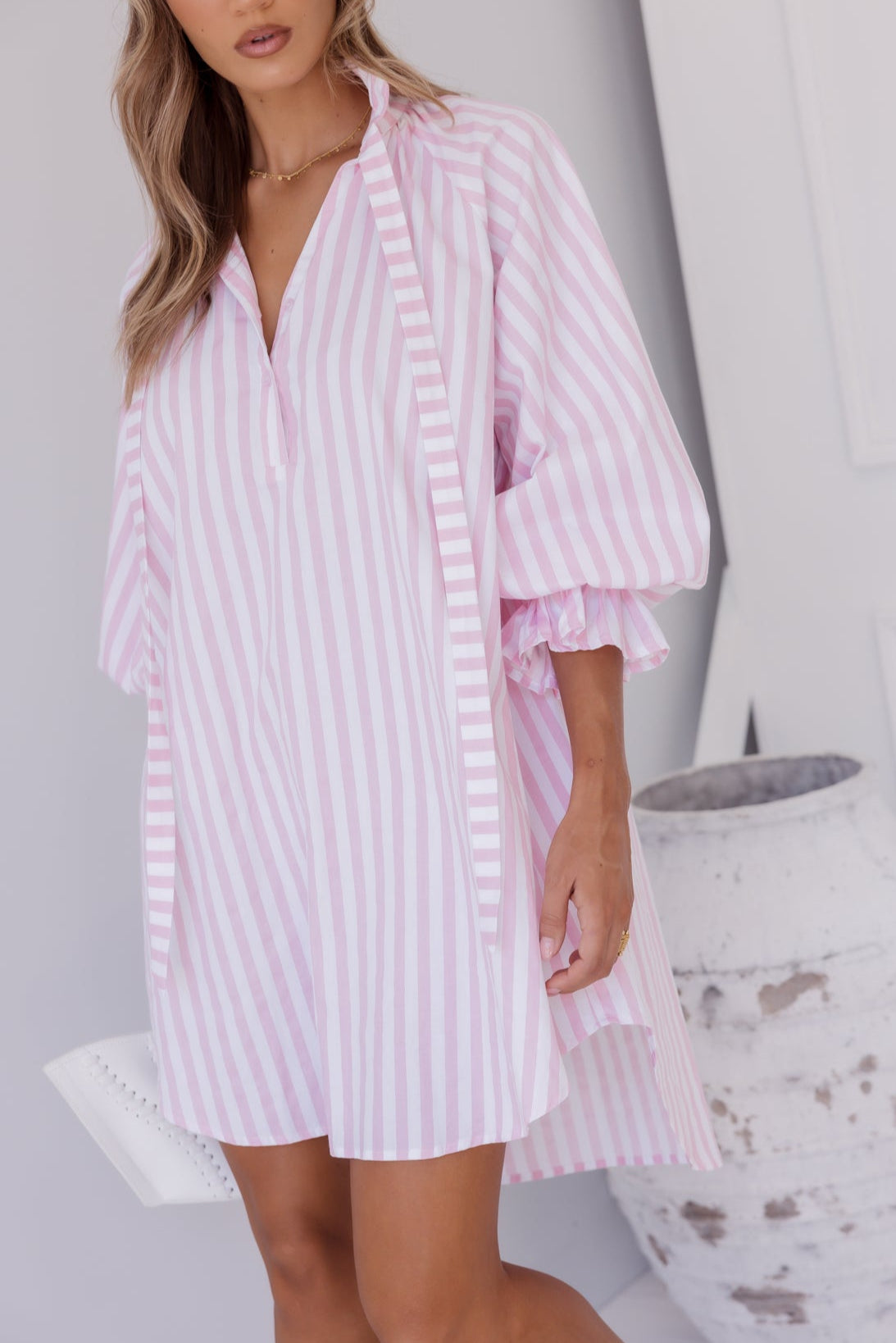 LYCIUM Dress Light Pink Thick Stripe