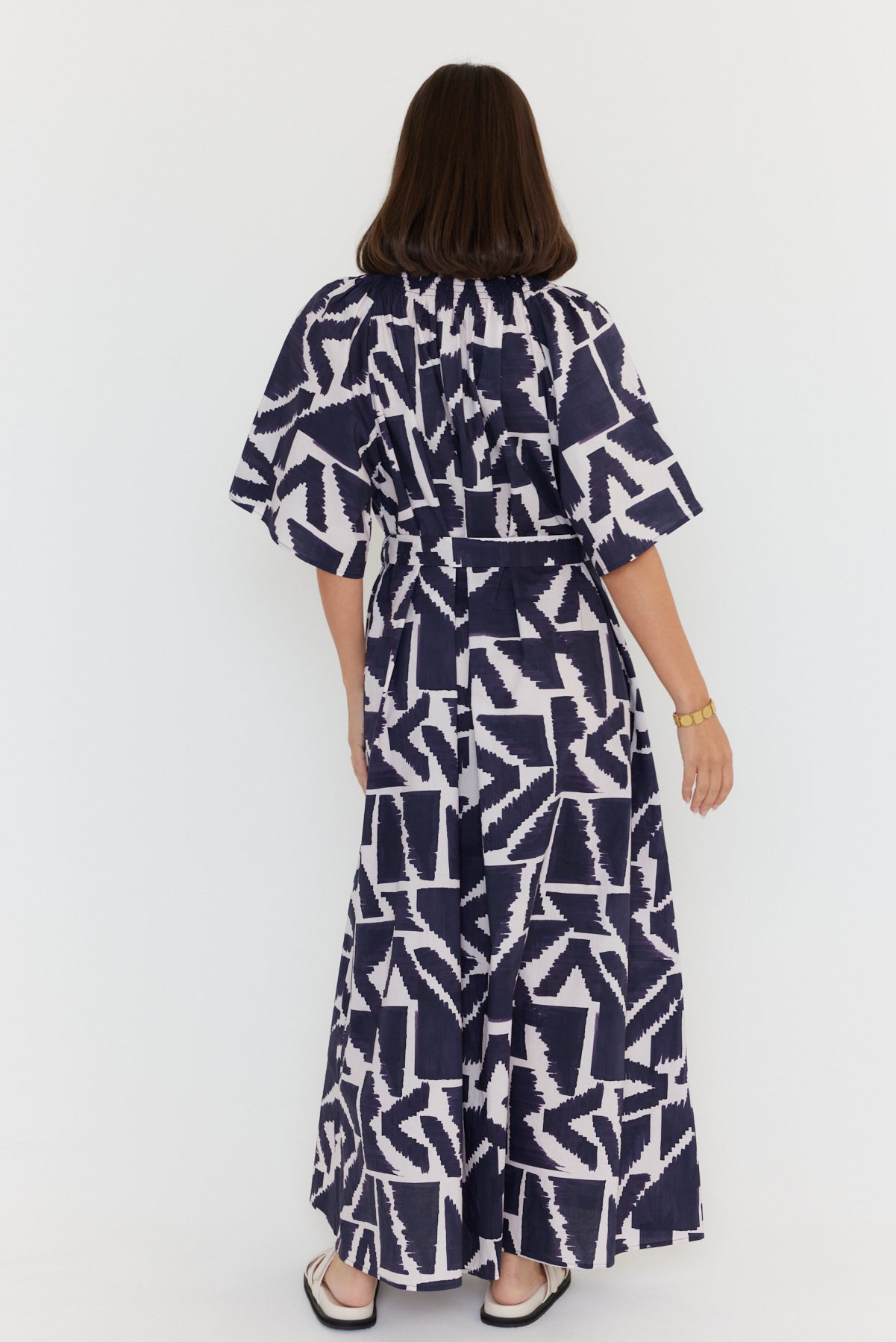 KITTO Dress Navy Geo Print