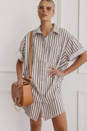 APEX Dress Taupe Stripe