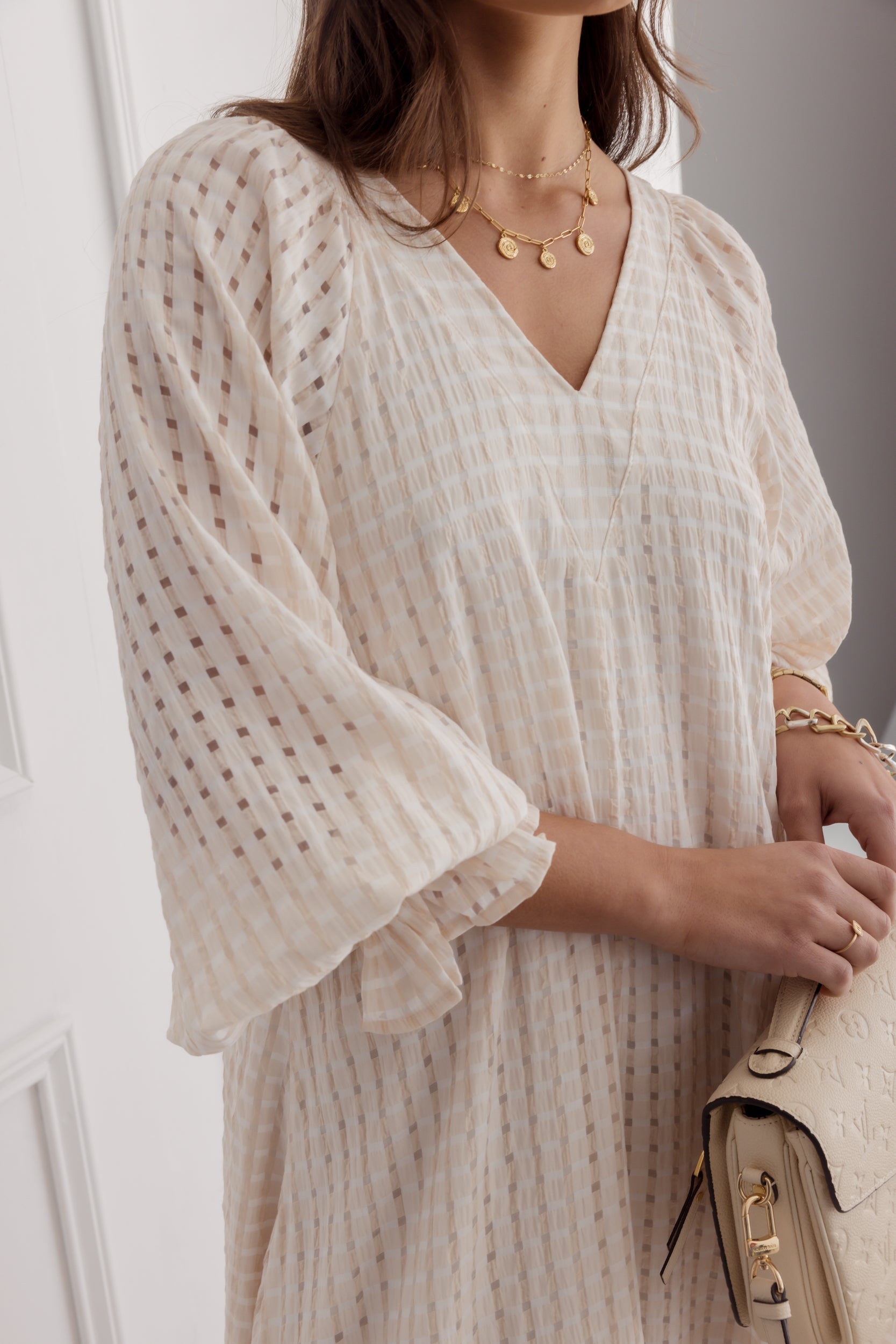 MADERO Dress Chequer Beige