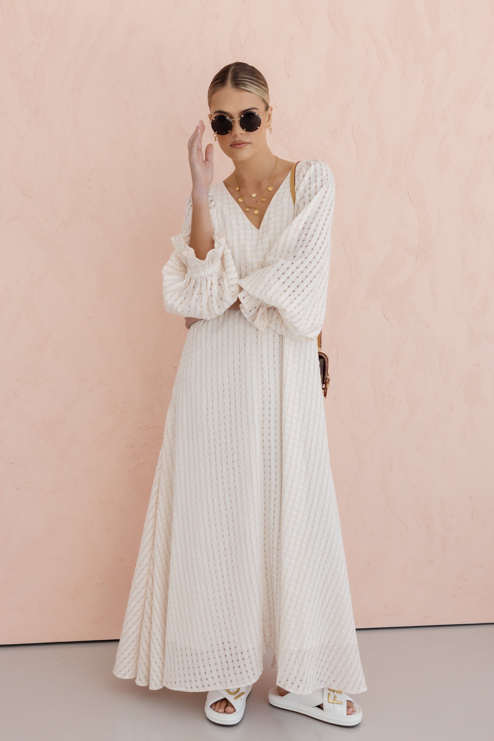 MADERO Dress Chequer Beige