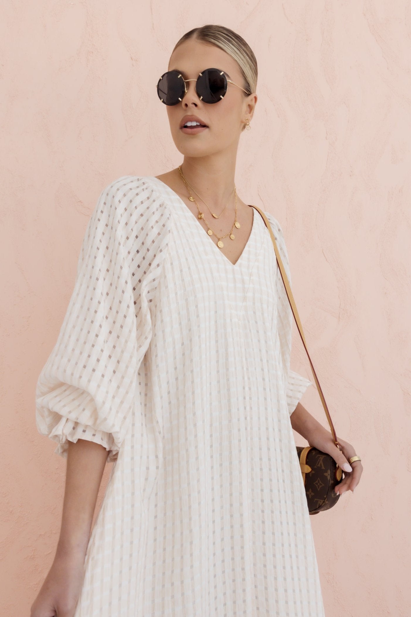 MADERO Dress Chequer Beige