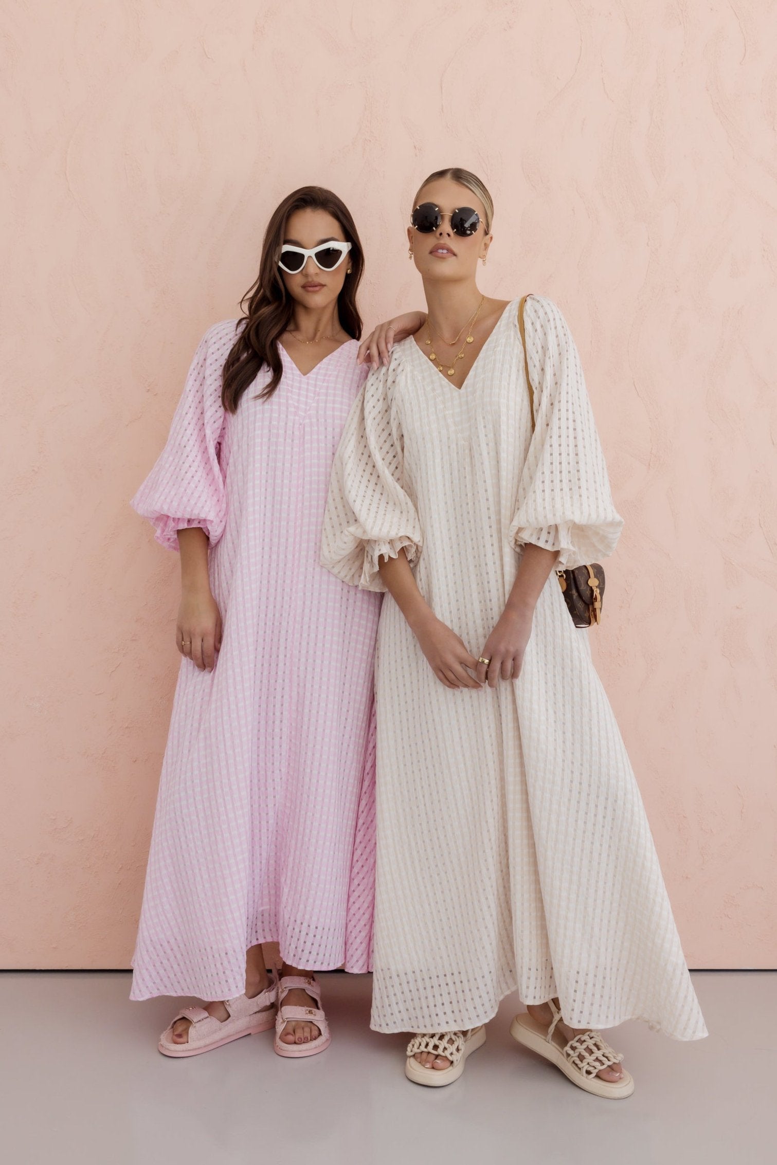 MADERO Dress Chequer Beige