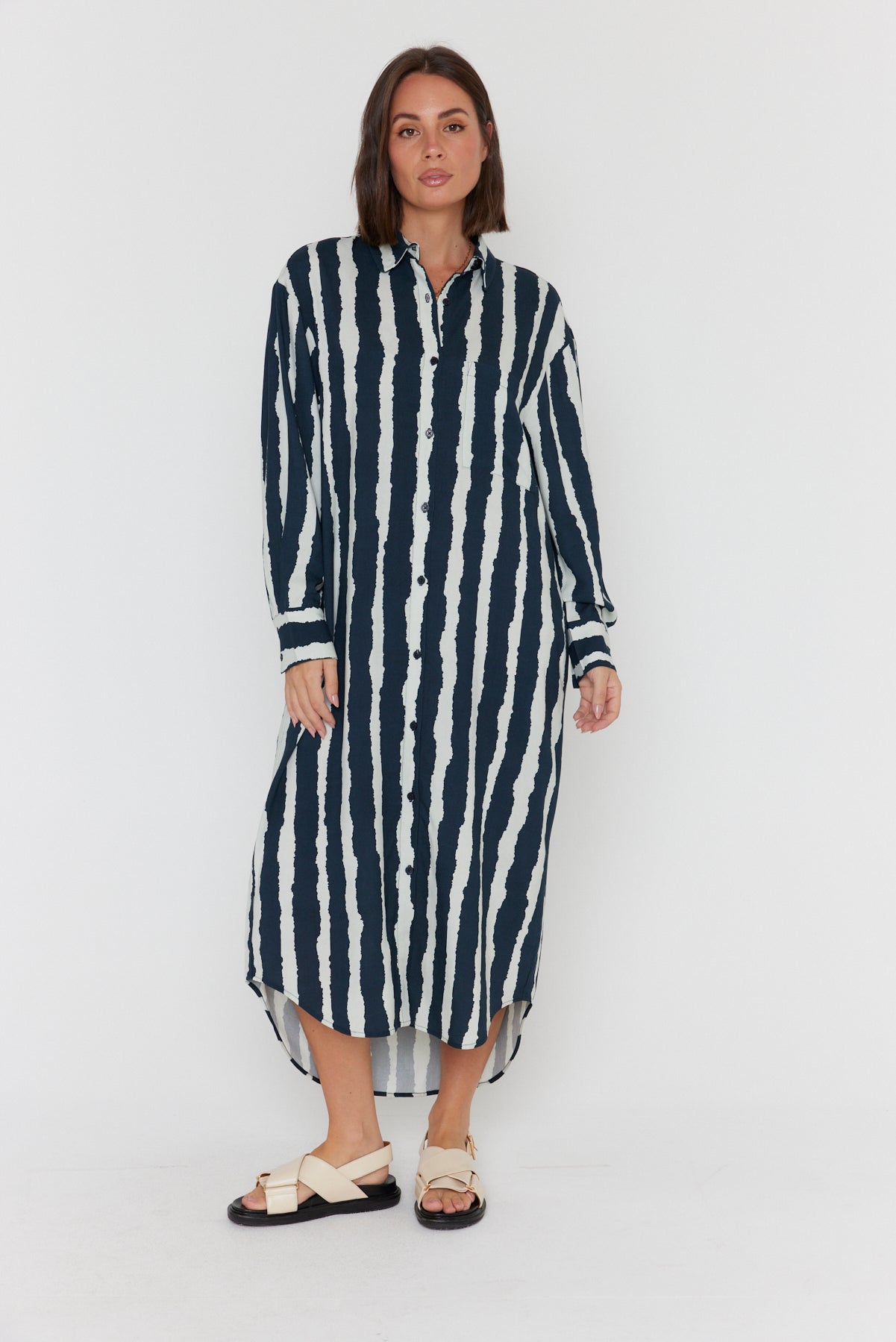 BANTAS Dress Navy Textured Stripe