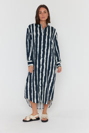 BANTAS Dress Navy Textured Stripe