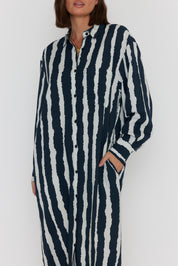 BANTAS Dress Navy Textured Stripe