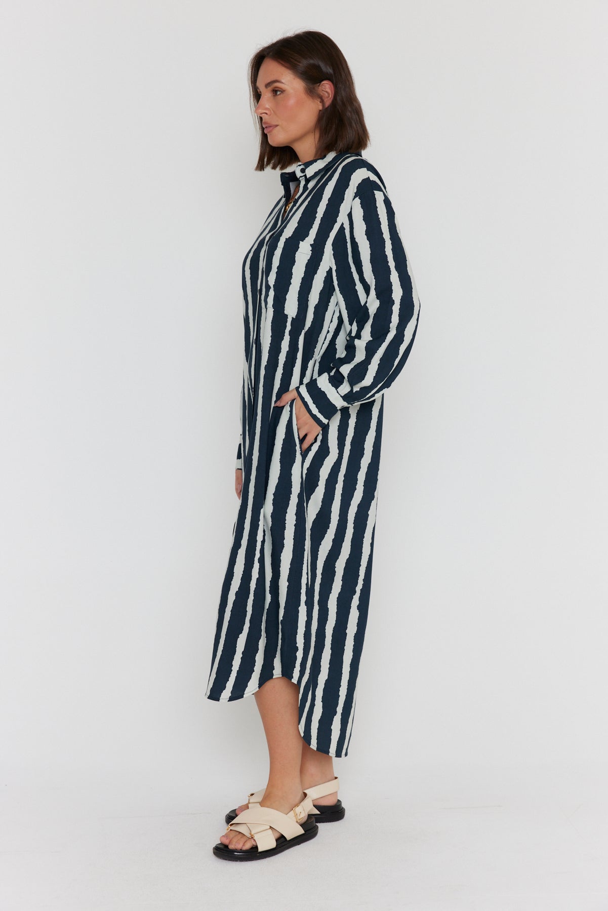 BANTAS Dress Navy Textured Stripe