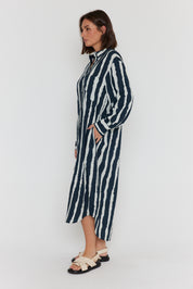 BANTAS Dress Navy Textured Stripe