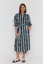BANTAS Dress Navy Textured Stripe