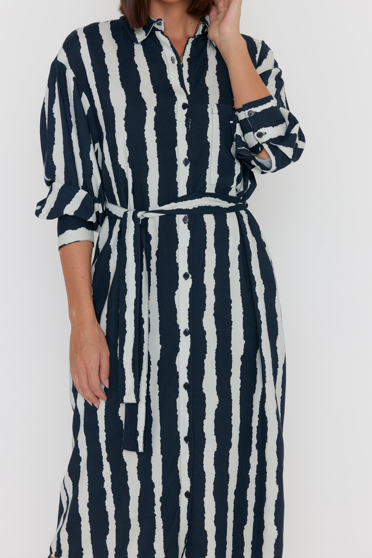 BANTAS Dress Navy Textured Stripe