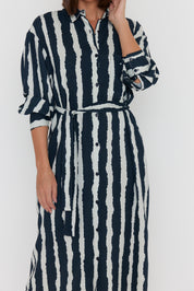 BANTAS Dress Navy Textured Stripe