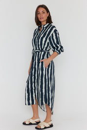 BANTAS Dress Navy Textured Stripe