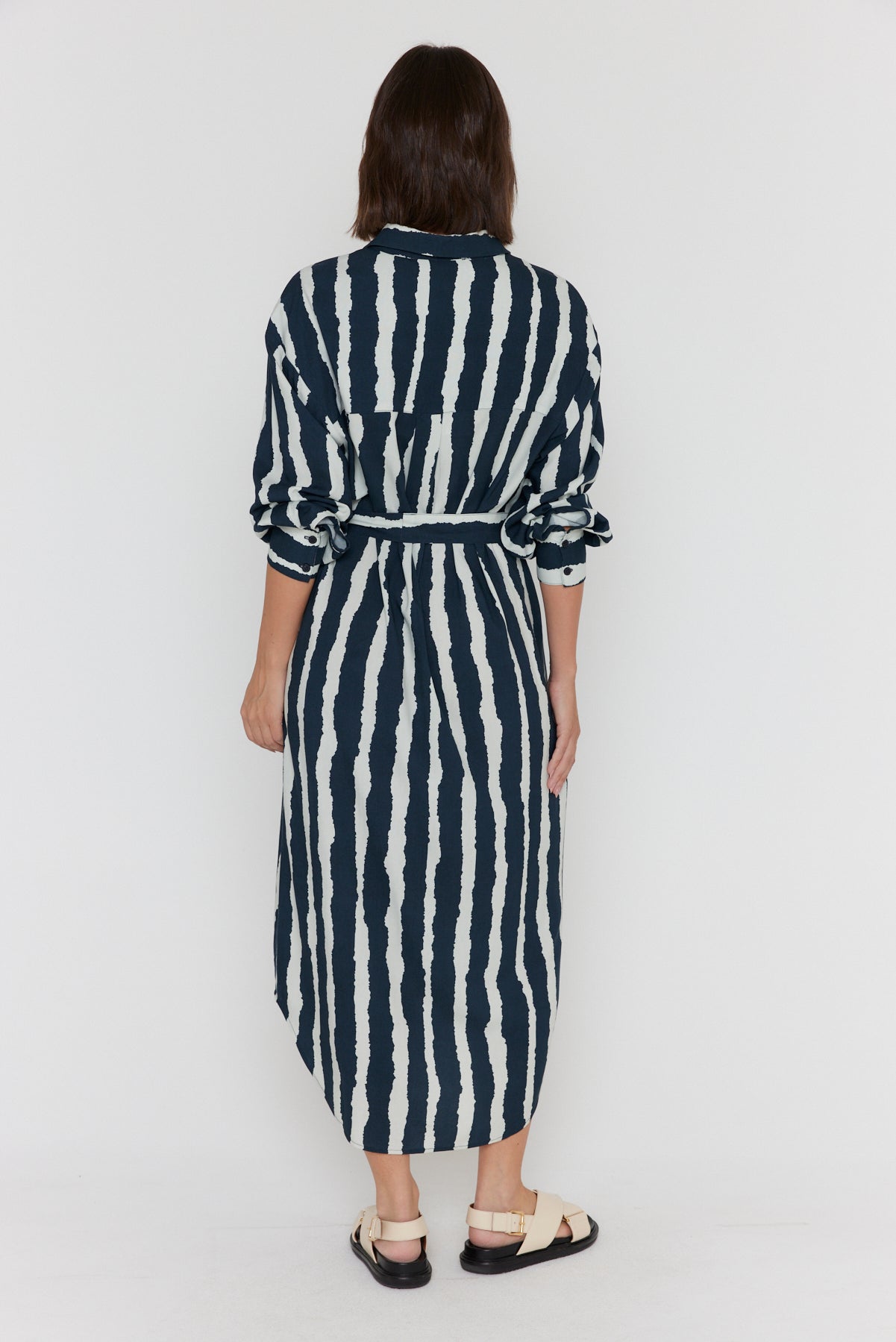 BANTAS Dress Navy Textured Stripe