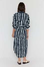 BANTAS Dress Navy Textured Stripe