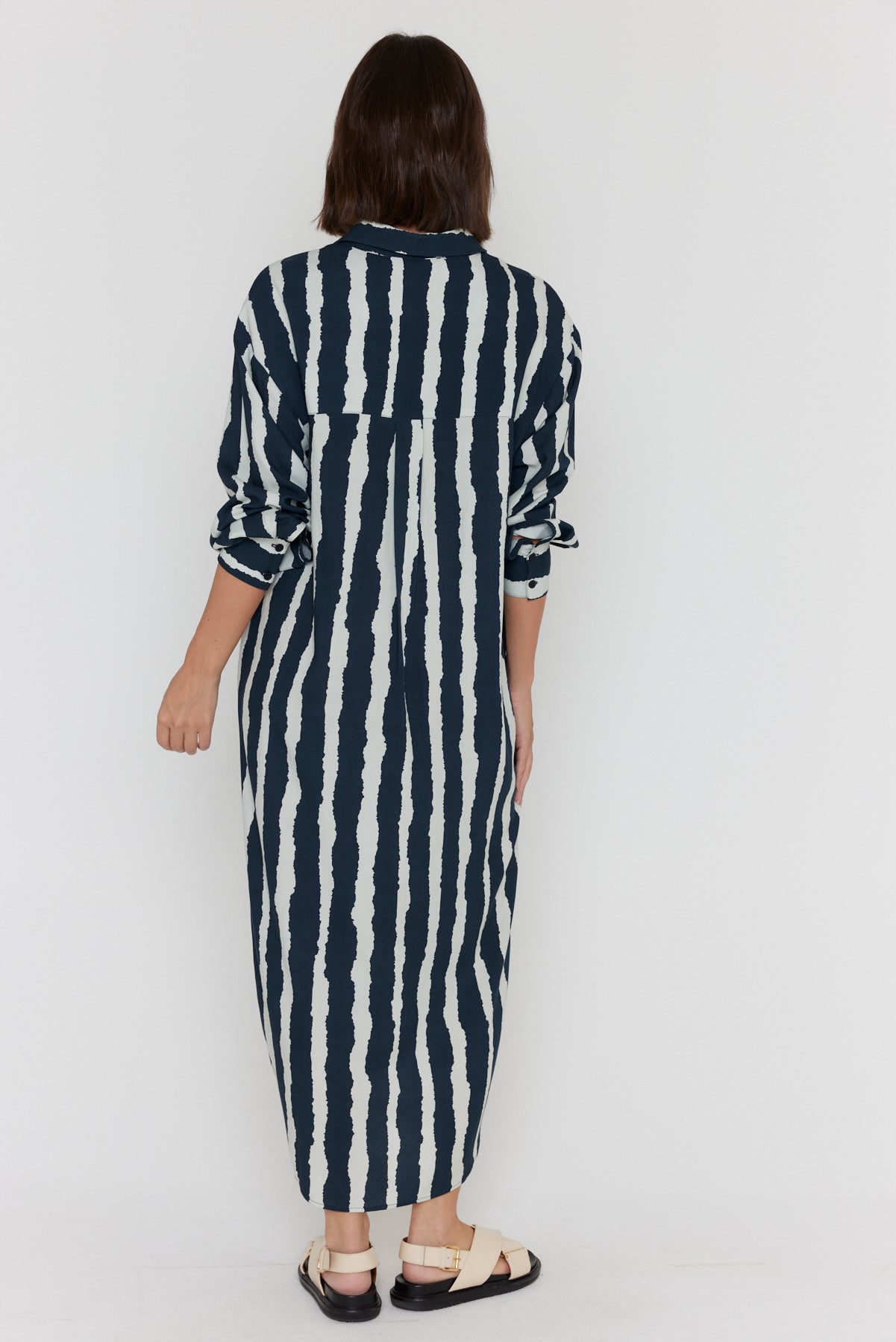 BANTAS Dress Navy Textured Stripe